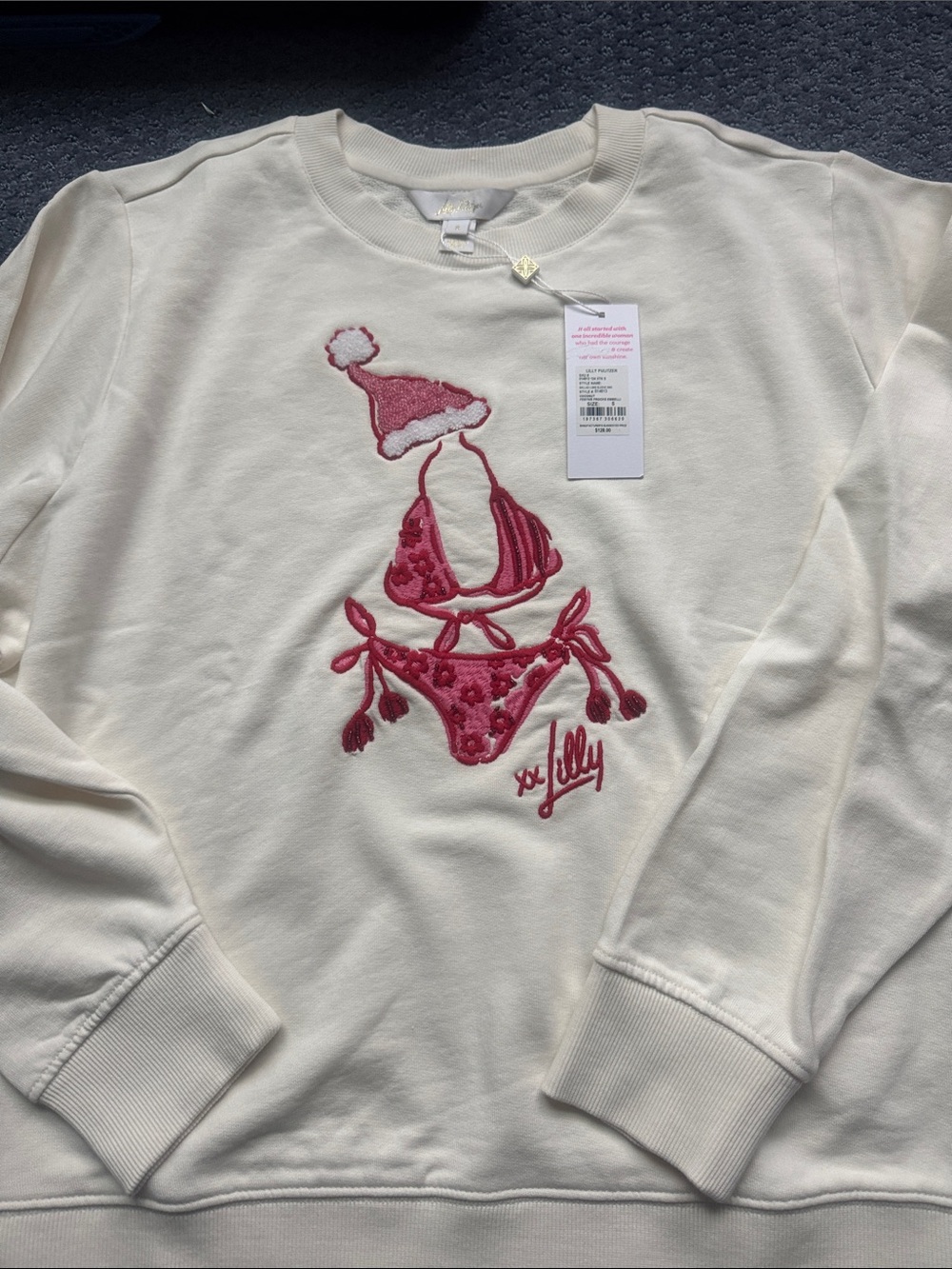 Lilly Pulitzer Cream Crewneck Sweatshirt with Santa bikini